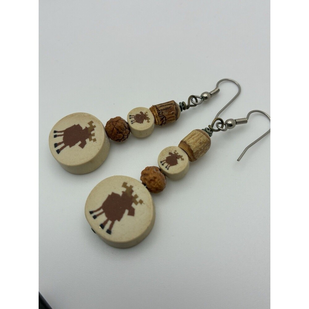 Moose & Acorn Dangle Earrings Cork Material Hook Woods Animal 2.25” - Picture 4 of 5